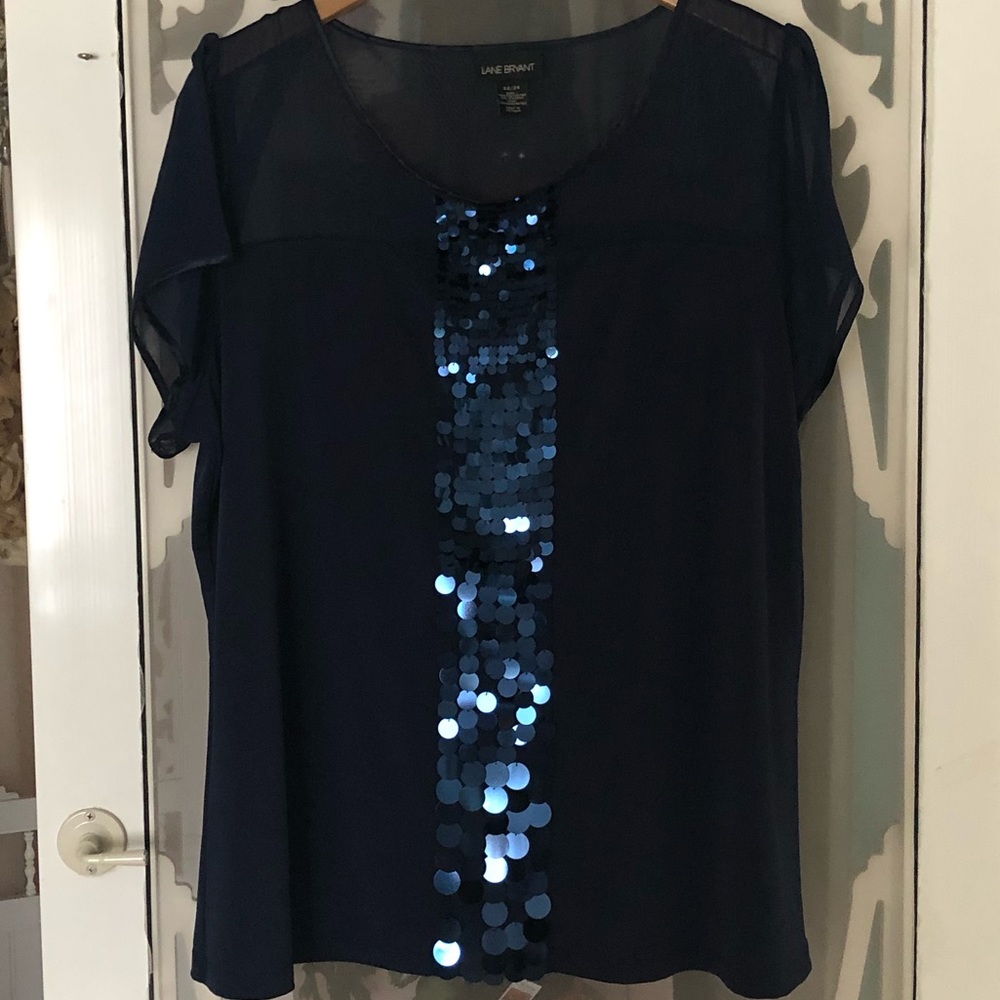 Lane Bryant navy top sheer w/ navy sequins sz22/24